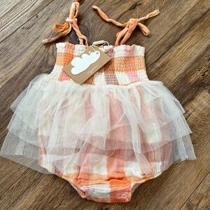 Angel Dear Peach and Cream Checkered One Piece